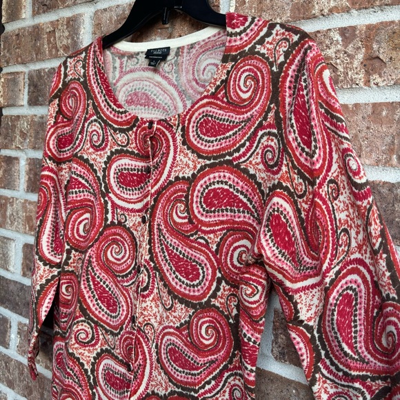 Talbots Pure Merino Wool Cardigan 3/4 Sleeve Burnt Orange Paisley - Picture 3 of 8